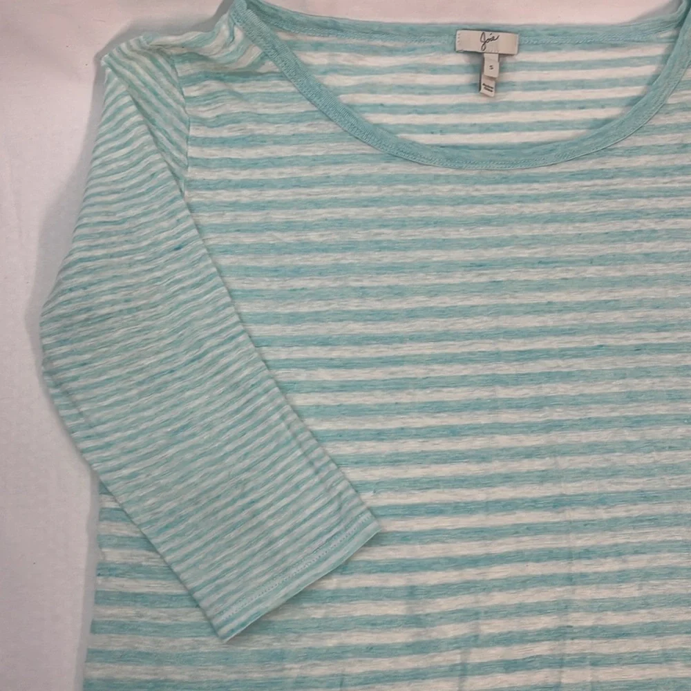 Joie Striped Linen 3/4 Sleeve Top, Small, Aqua White Kilinda Yarn-Dyed Slub Tee - Picture 9 of 9